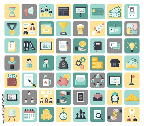 Entrepreneurship and business flat vector icons set