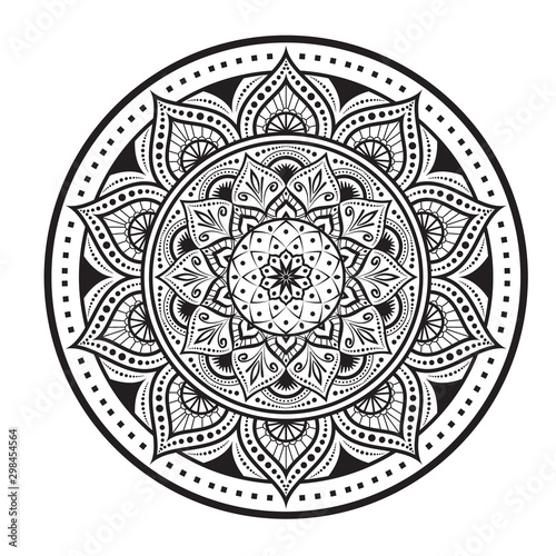 Circular pattern in form of mandala for Henna, Mehndi, tattoo, decoration. Decorative ornament in ethnic oriental style. Coloring book page.