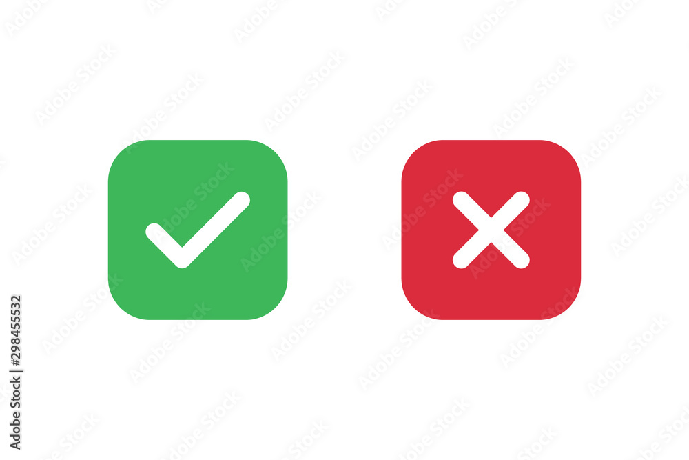 Checkmark X symbols on white isolated background. Checkmark X symbols on white isolated background.