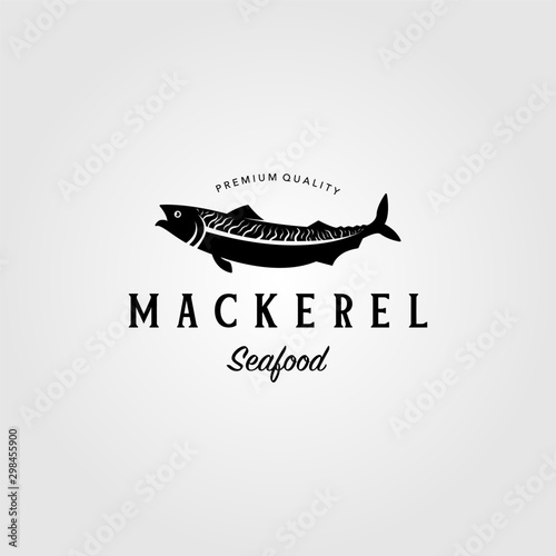 vintage mackerel fish logo label emblem vector seafood illustration
