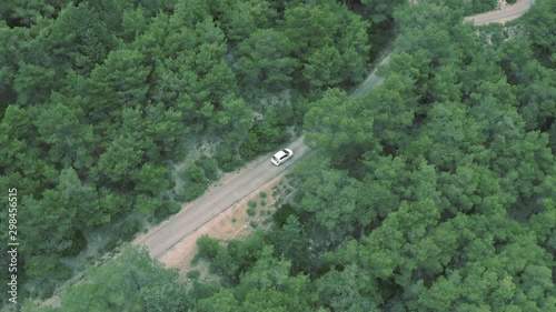 Wallpaper Mural Aerial view of car driving through the forest on country road Torontodigital.ca