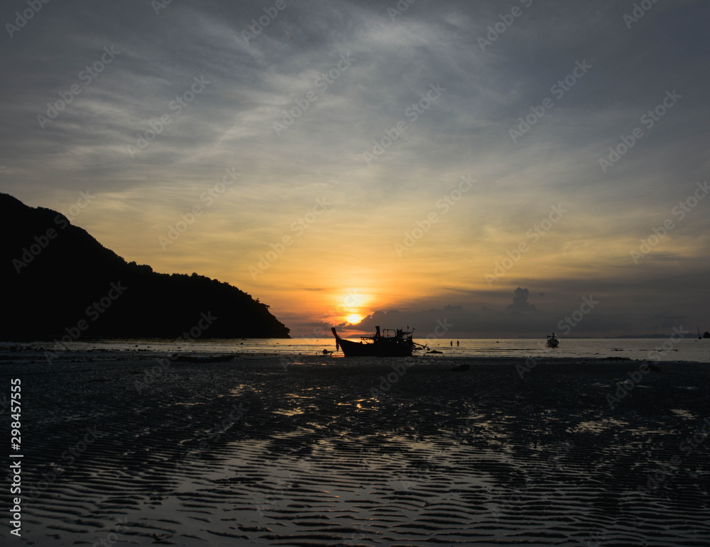 The sun is setting in the Phi Phi islands, Thailand