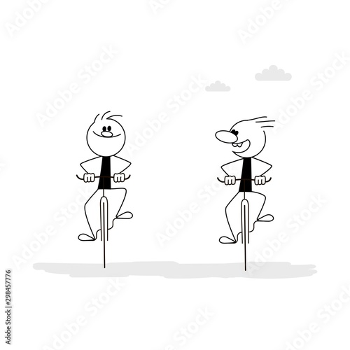 Two men riding a bike. Healthy lifestyle. Vector.