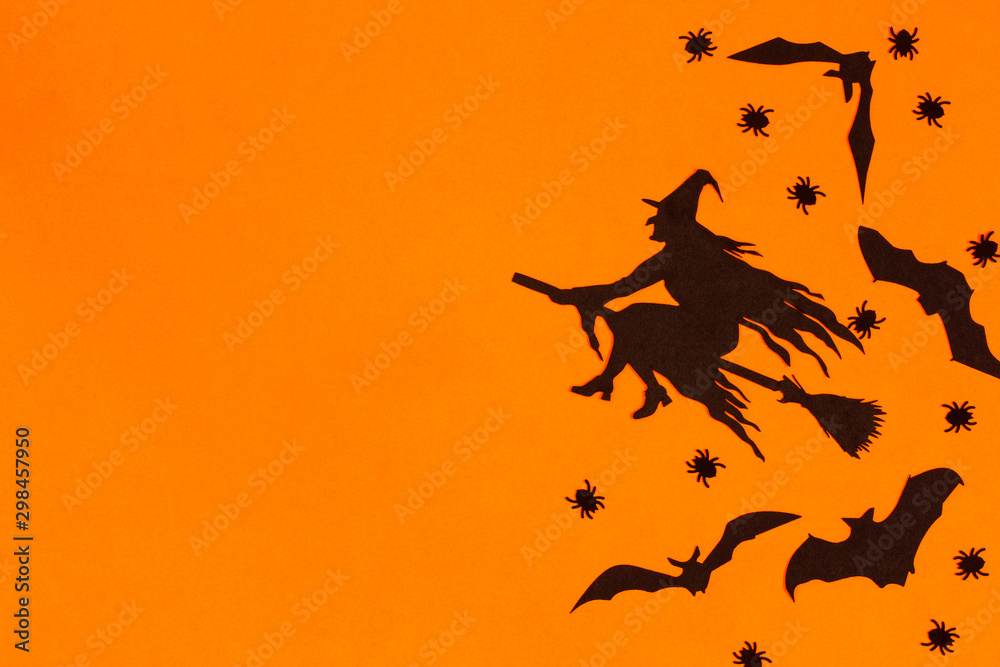 Flat lay halloween composition on orange background. Flat lay halloween composition on orange background.