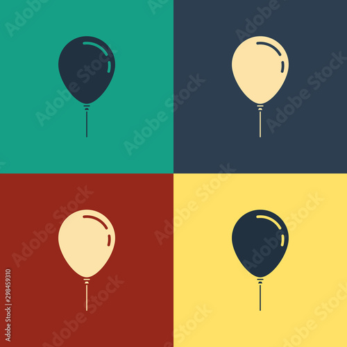 Color Balloon with ribbon icon isolated on color background. Vintage style drawing. Vector Illustration