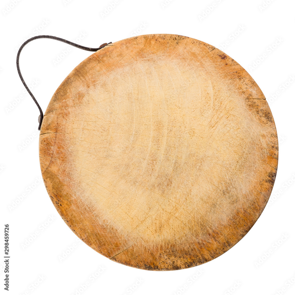 Round wooden chopping board with handle isolated on white background with clipping path. Top view. Round wooden chopping board with handle isolated on white background with clipping path. Top view.