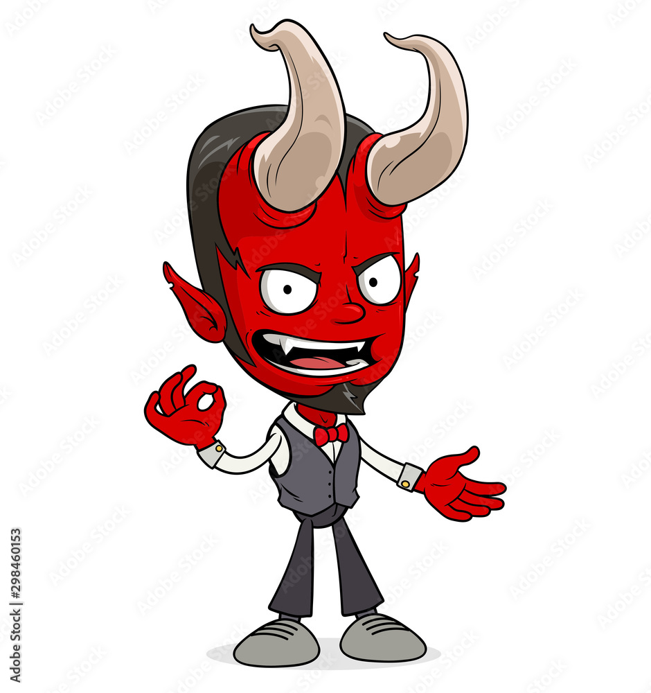 Cartoon funny scary red devil boy character with horns. Layered EPS ready  for animations. Isolated on white background. Halloween Vector icon. Stock  Vector | Adobe Stock