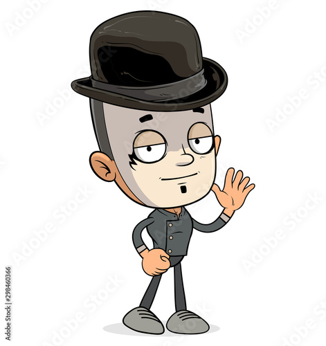 Cartoon funny white french mime boy character with black hat. Layered EPS ready for animations. Isolated on white background. Halloween Vector icon.
