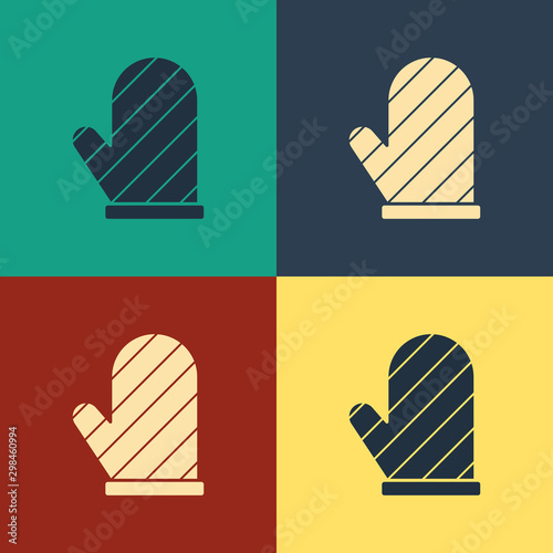 Color Oven glove icon isolated on color background. Kitchen potholder sign. Cooking glove. Vintage style drawing. Vector Illustration