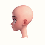 3d digital illustration of a bald young woman with brown eyes isolated on white background. Portrait confident cute cartoon girl without hair after chemotherapy. Freckles woman face with healthy skin.