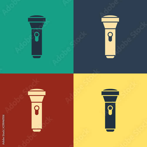 Color Flashlight icon isolated on color background. Vintage style drawing. Vector Illustration