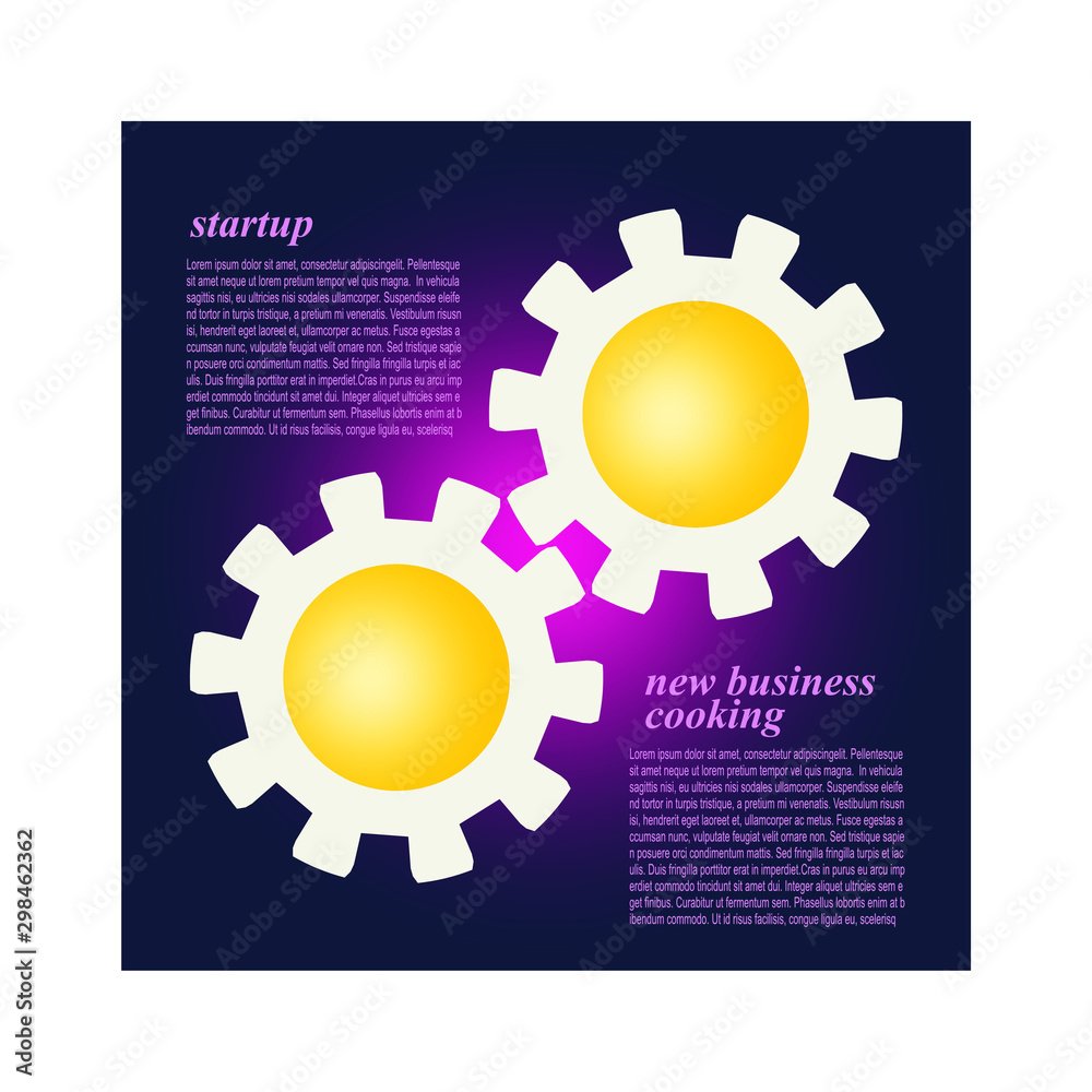 Start up metaphor. New business born. Gears as omelette Start up metaphor. New business born. Gears as omelette