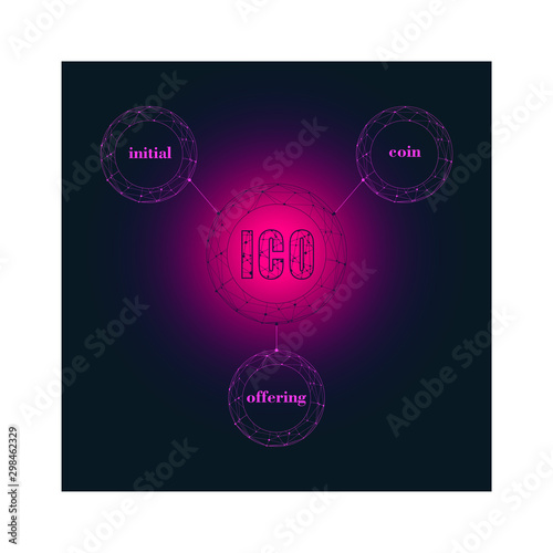 Acronym ICO - Initial Coin Offering. Business conceptual image. Connected lines with dots.