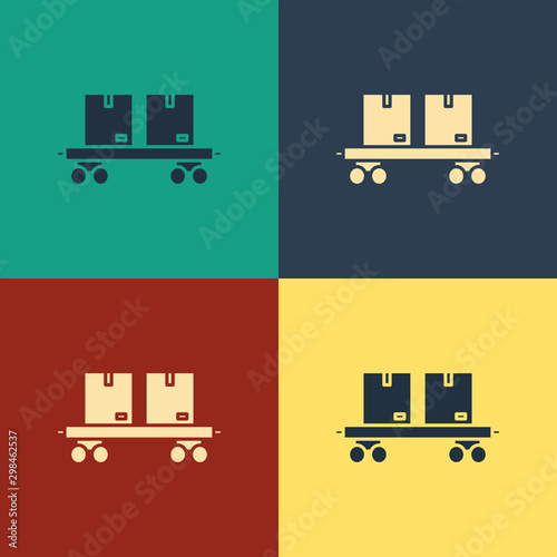 Color Railway carriage icon isolated on color background. Vintage style drawing. Vector Illustration