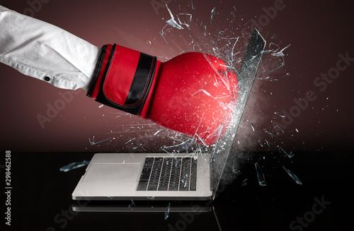 Strong arm boxing laptop screen strongly © ra2 studio