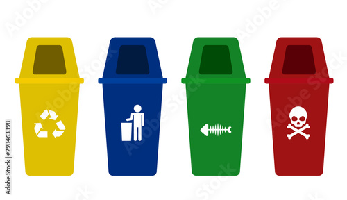 Many types of trash on the white background.