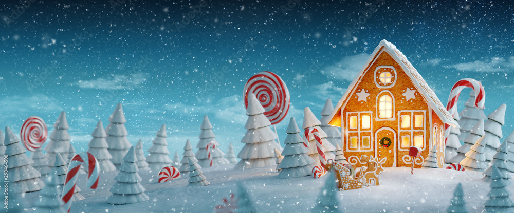 Amazing fairy Christmas house - obrazy, fototapety, plakaty 