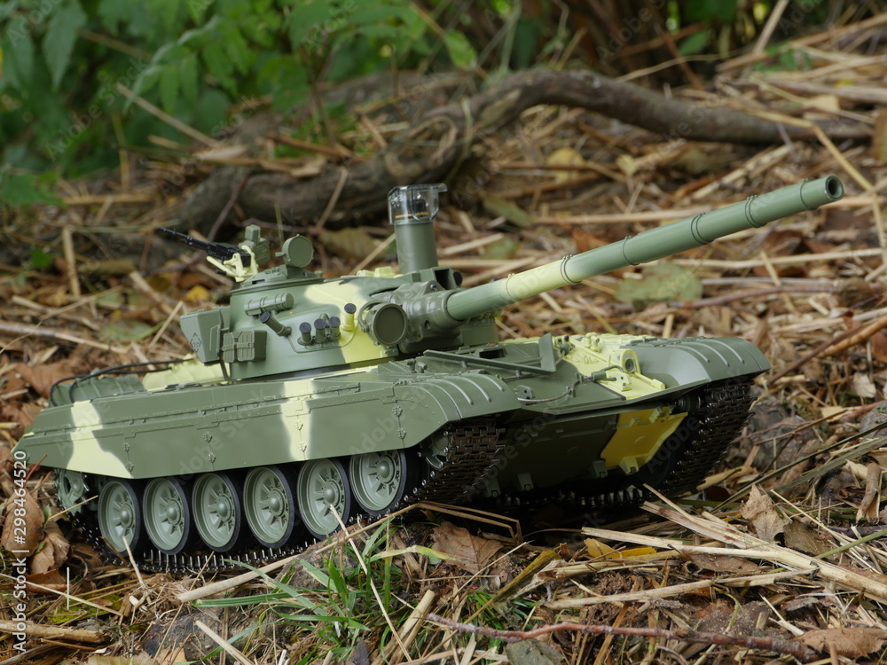 Fototapeta premium Russian tank T-72side view, close to