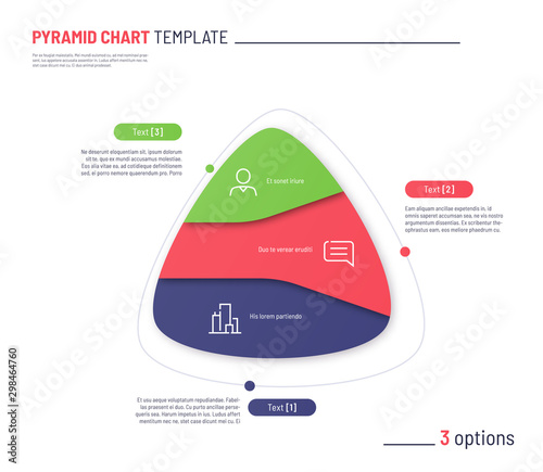 Vector infographic template in the shape of triangle, pyramid divided by 3 parts