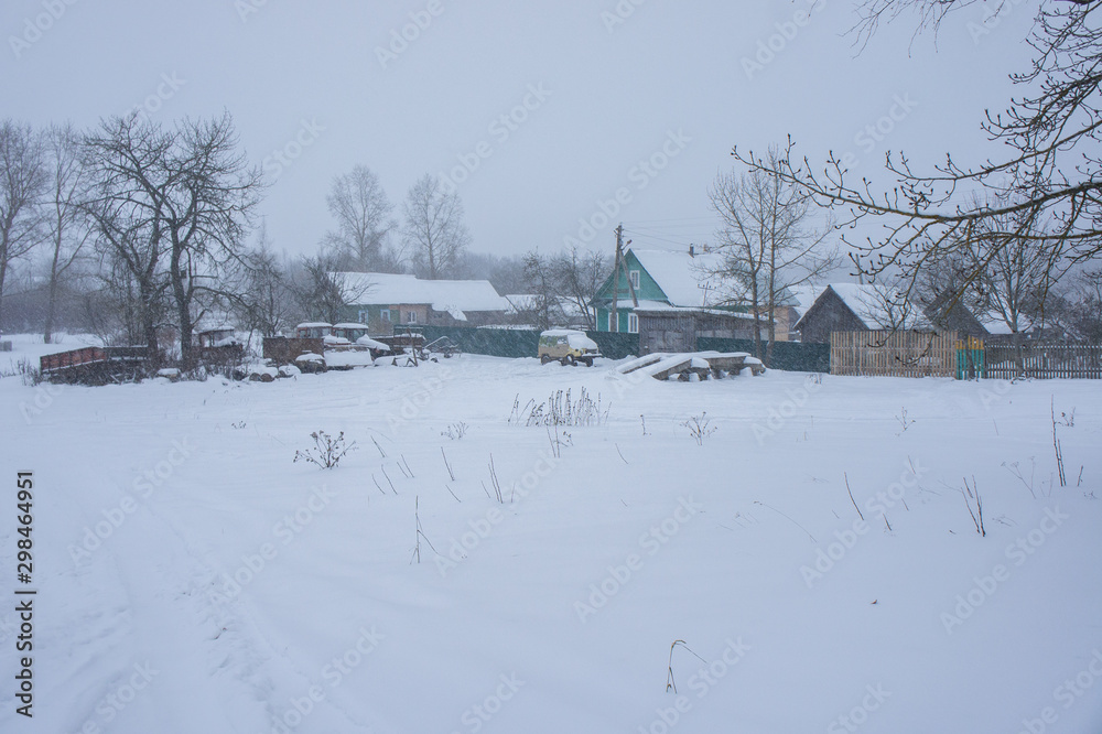 Winter view of the village of Zavidovo, Tver region, Russia.
