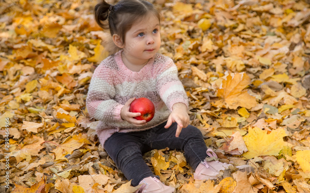 Portrait of a little girl in the autumn forest. Portrait of a little girl in the autumn forest.