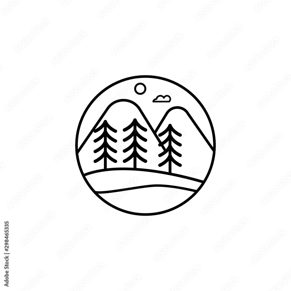 Forest logo. Simple line art. Minimalism. Nature landscape. Flat style. Vector illustration Forest logo. Simple line art. Minimalism. Nature landscape. Flat style. Vector illustration