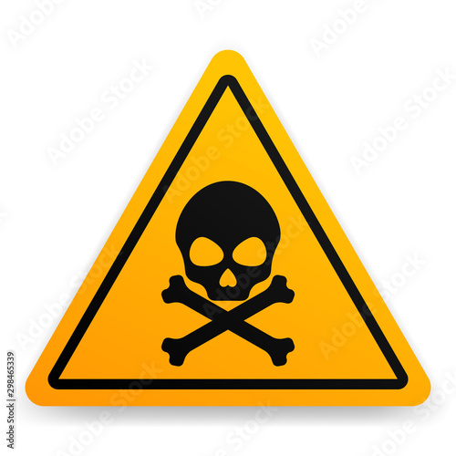 Skull warning yellow sign, vector.