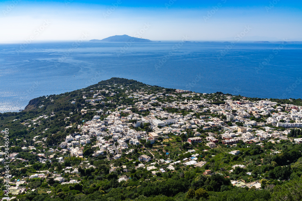 Stunning panorama of Capri from Monte Solaro (589 m.), the highest point on Capri, Campania, Italy