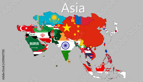 Vector map of Asia separate layers and names clearly, easy to use, illustration.