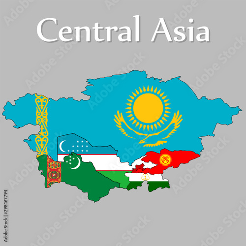 Central Asia map Displayed as the national flag of each country. photo