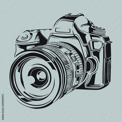 Sketch of DSLR Camera in vector art with grey background photo