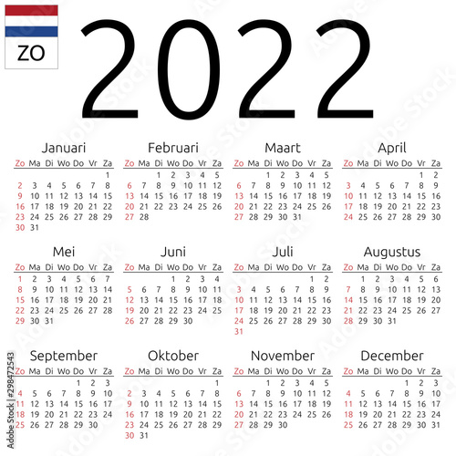 Calendar 2022, Dutch, Sunday