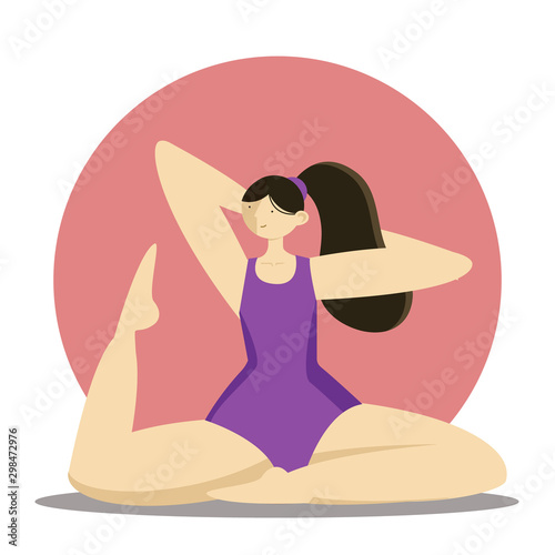 Young girl or woman is doing yoga. vector flat illustration in modern concept photo