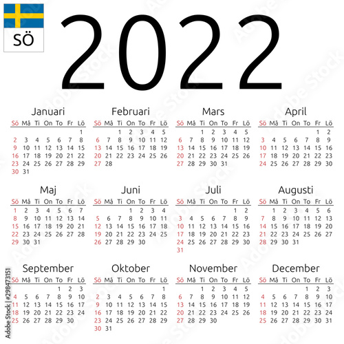 Calendar 2022, Swedish, Sunday