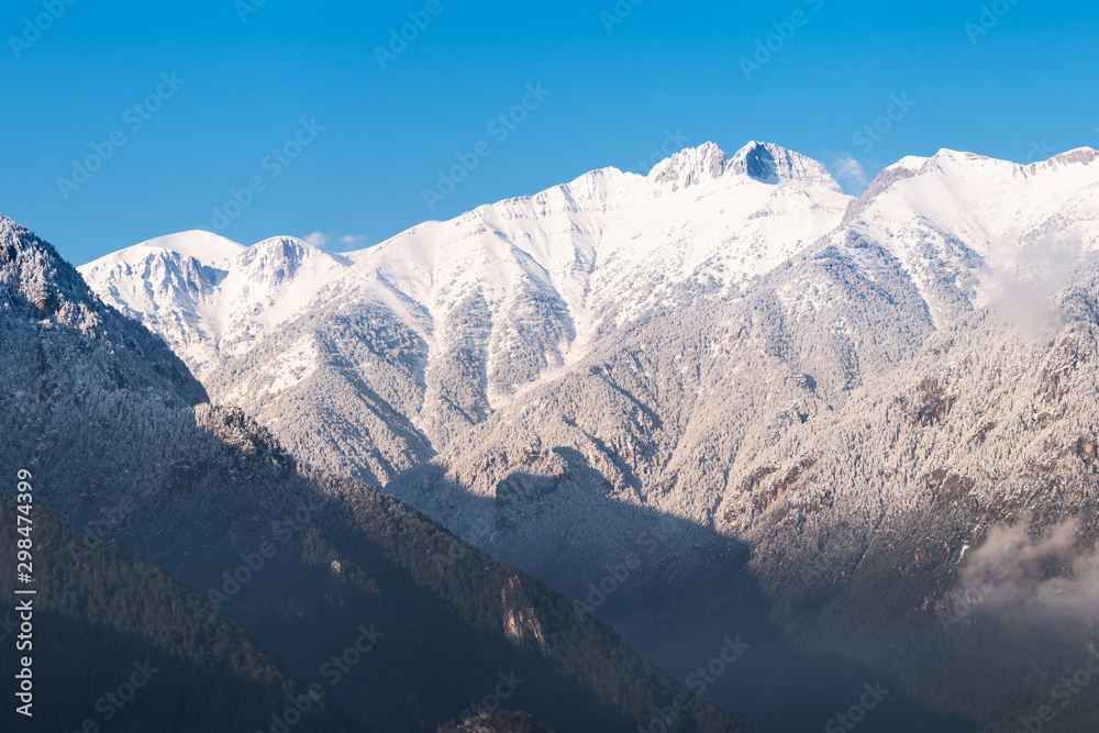 Landscape in Olympus mountain in Greece with the high peaks Landscape in Olympus mountain in Greece with the high peaks