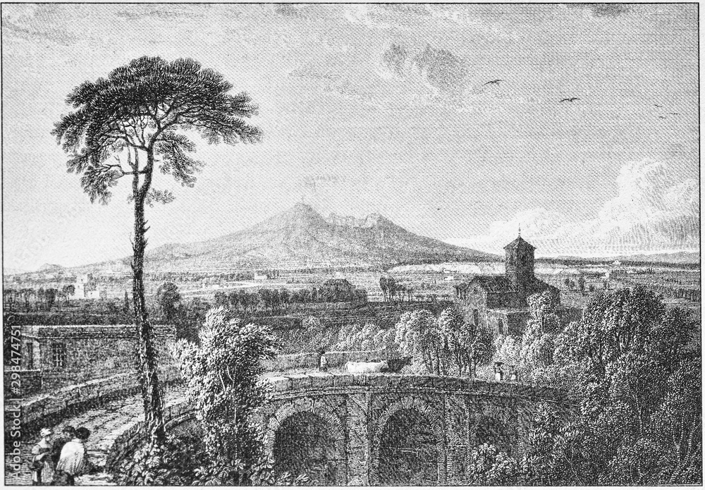Φωτογραφία engraving of Vesuvius smoking in the Gulf of Naples, Author of the archaeologist