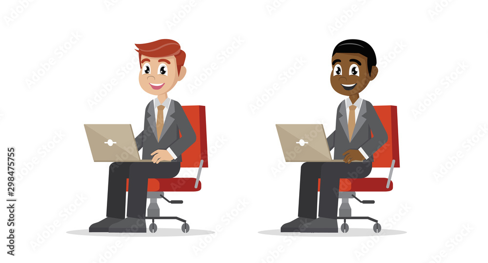 Businessman working with laptop sitting in chair. Businessman working with laptop sitting in chair.