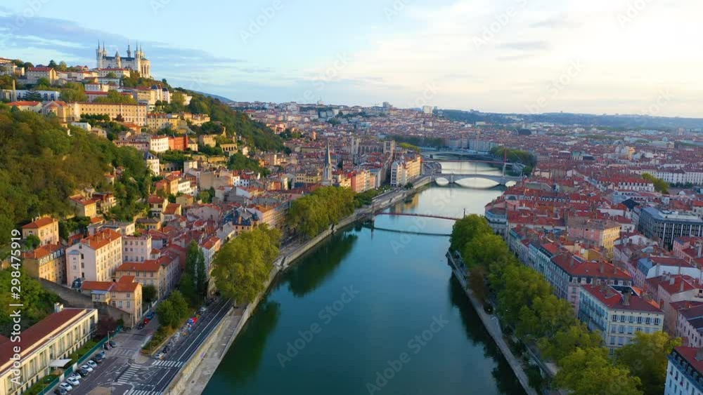 Aerial lyon skyline view from above view of old town. Aerial lyon skyline view from above view of old town.
