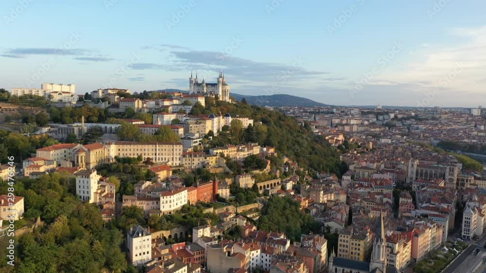 Drone aerial video of France Lyon city from sky. Drone aerial video of France Lyon city from sky.