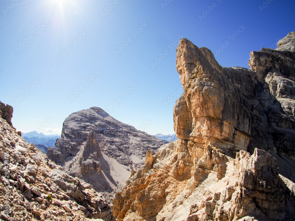 wild and rocky mountain landscape in the Dolomites of Italy
