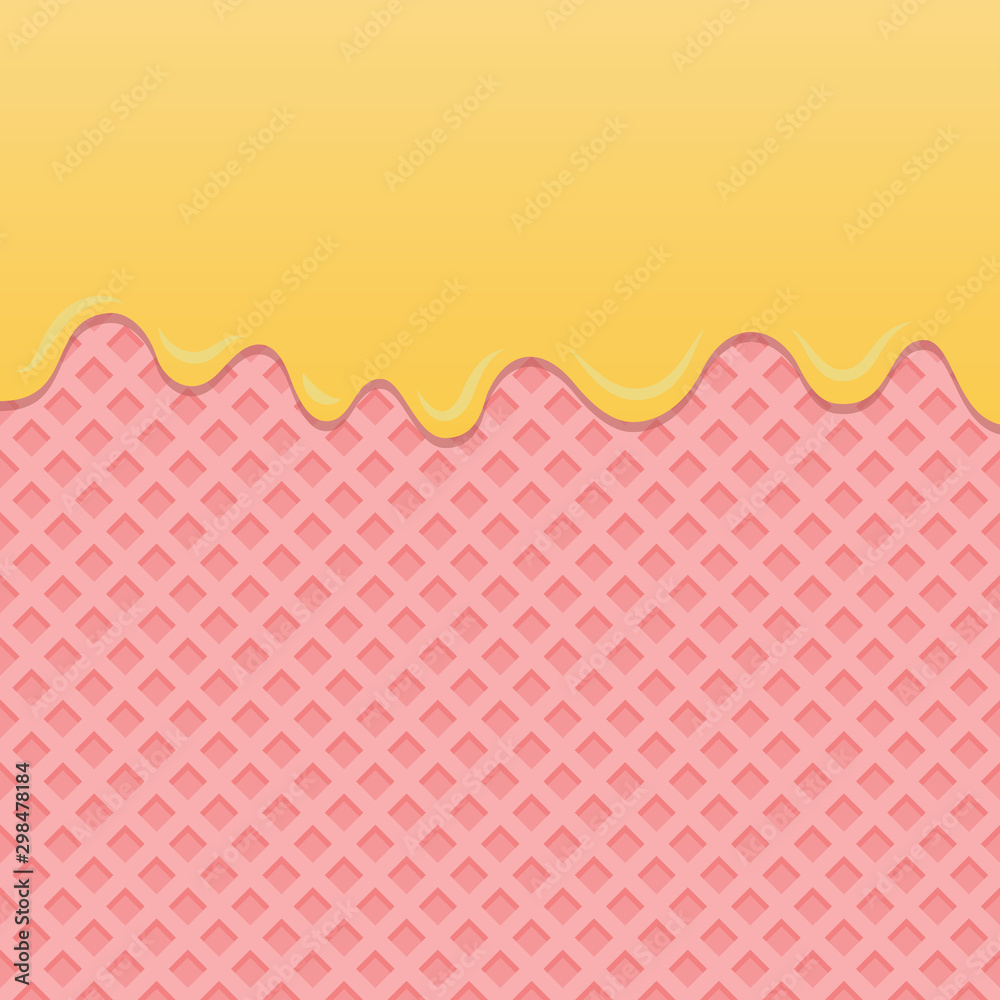 Flowing yellow cream on strawberry wafer vector.