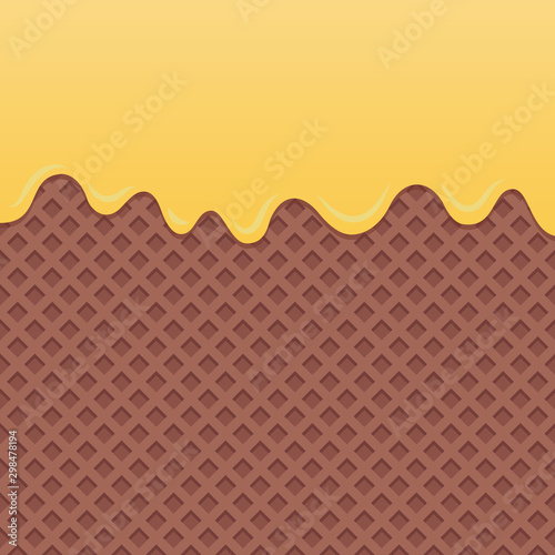 Flowing yellow cream on chocolate wafer vector.