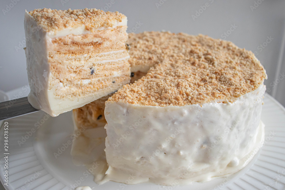 Homemade Honey Cake with sour cream and nuts. Homemade Honey Cake with sour cream and nuts.