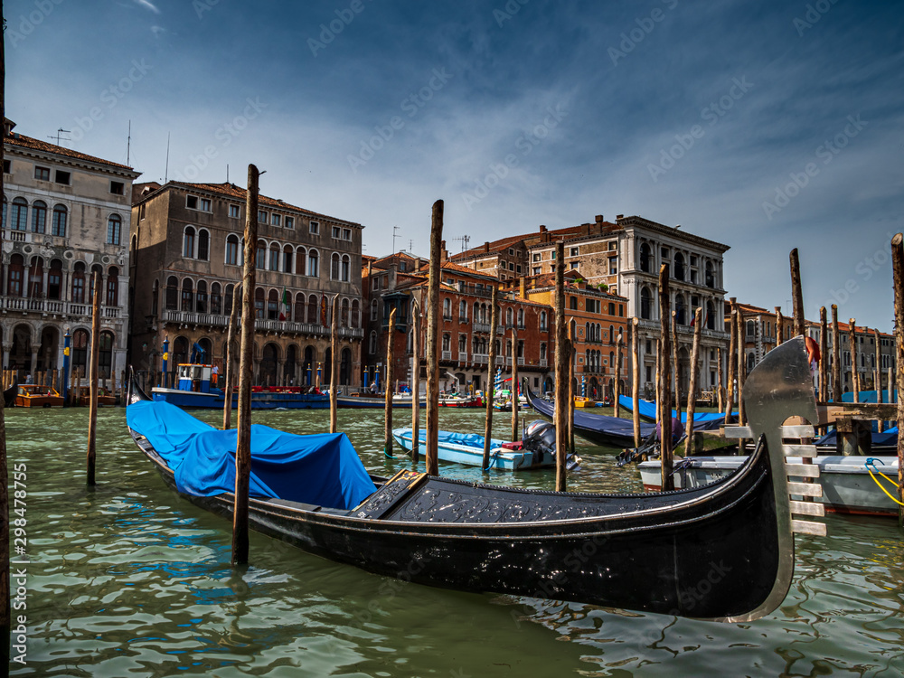 Venice City shape with traditional gondola in front