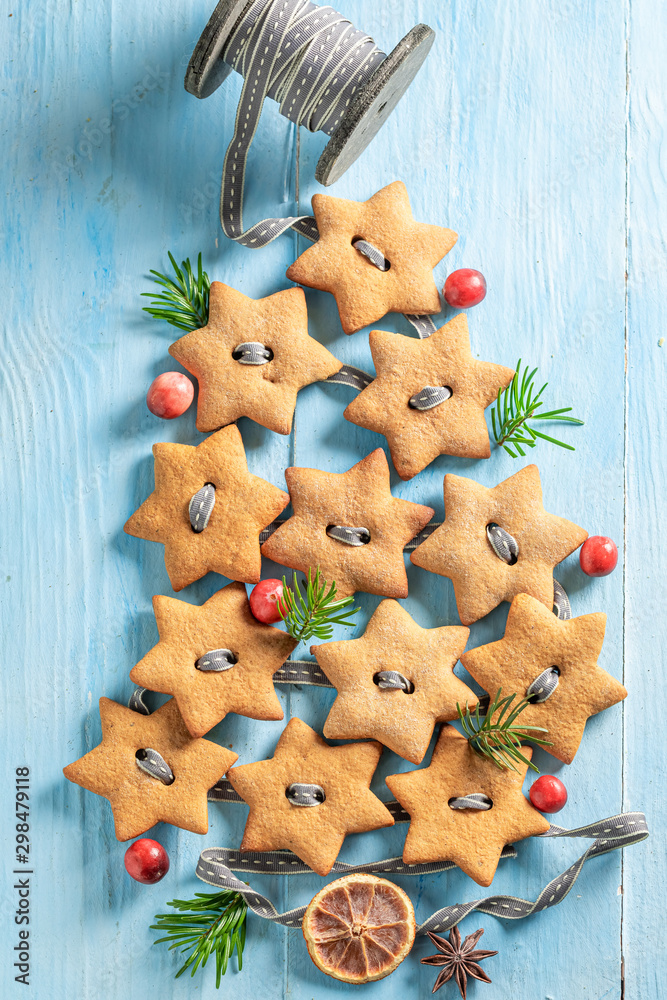 Tasty chain made of gingerbread cookies for Christmas tree Tasty chain made of gingerbread cookies for Christmas tree