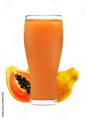 glass of Papaya juice isolated on white