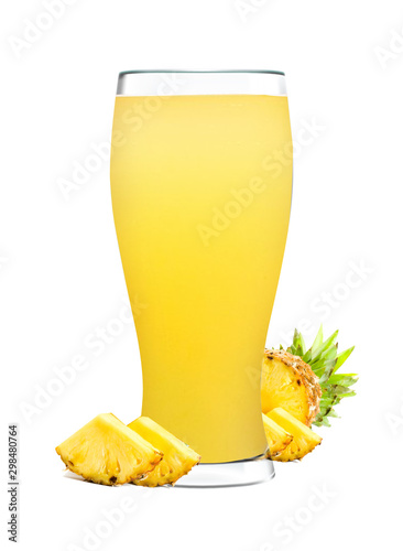 glass of beer with pineapple isolated on white