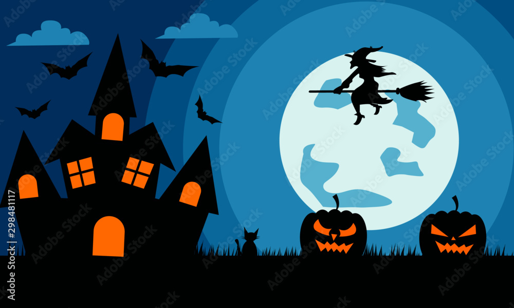 Witch flying on sky design happy halloween day .
