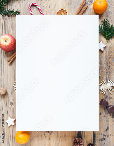 Wallpaper Mural copy space, blank paper on wooden table with christmas decoration, winter, background Torontodigital.ca