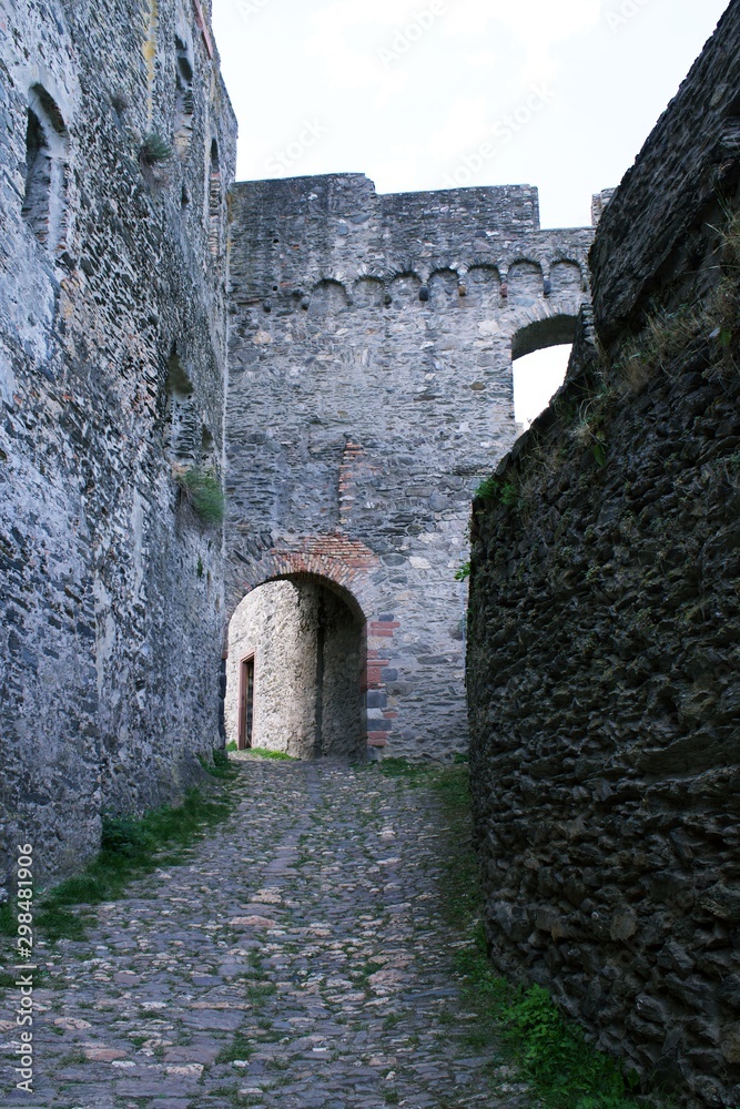 Stone pathway in castle ground floor 